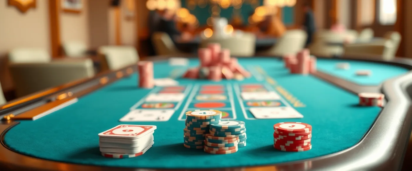 Table de baccarat, cartes et piles de jetons