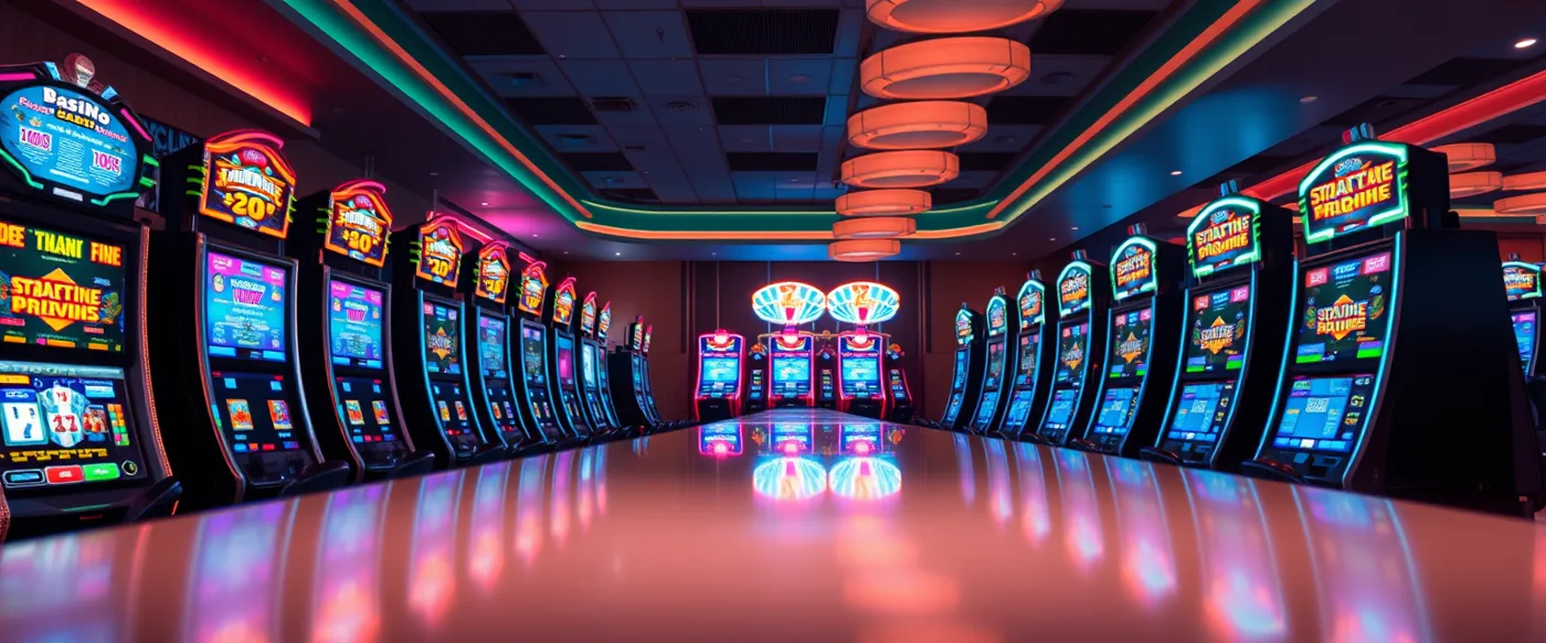 Rangée de machines à sous aux rouleaux lumineux